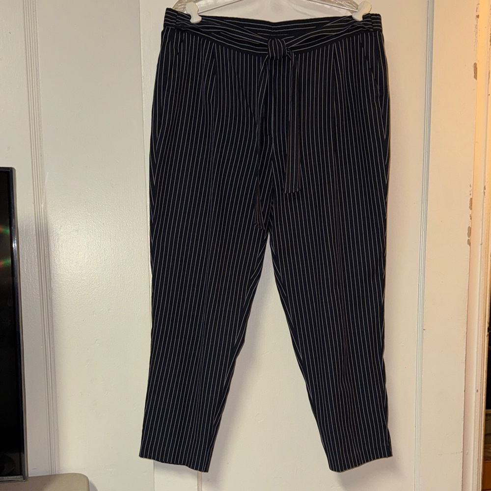 TOMMY HILFIGER Navy Pinstripe Tie Front High Rise Slacks Career Size L - Picture 3 of 14